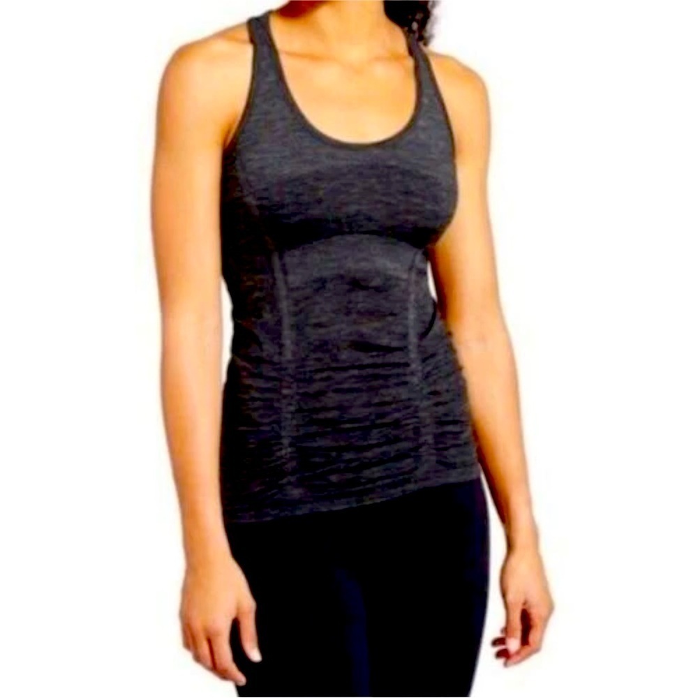ATHLETA FAST TRACK RUCHED SEAMLESS CHARCOAL GRAY TANK TOP~SMALL